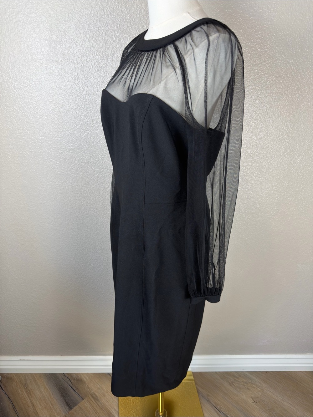 NWOT Maggy London Black Sheer Mesh Yoke Long Sleeve Sheath Dress, size 10 - Picture 7 of 11
